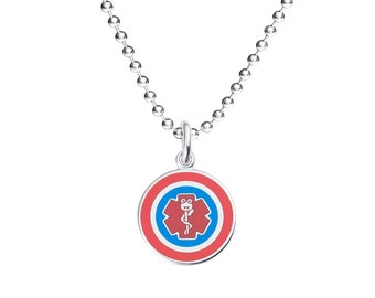 Surgeon Captain Jr. 316L 1" Medical Alert ID Pendant Necklace w/ Ball Chain-Free Engraving, Wallet Card, Apps-5786