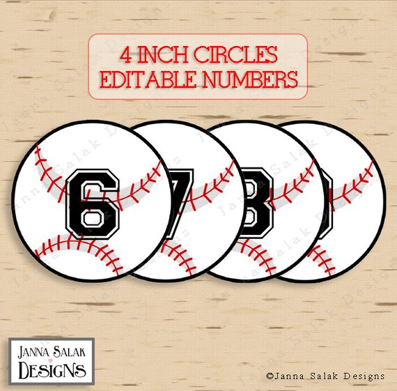 4 Baseball Tags With Editable Numbers INSTANT DOWNLOAD 4-baseball-tags-with-editable-numbers-instant-download