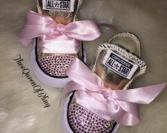 Gold and pink toddler converse with swarvoski crystals
