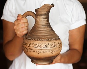 Pottery pitcher Grecian pottery Greek pottery Greece pottery Wine ewer Unusual pitcher Unique pitcher Clay jug Greek vessel Ancient pottery