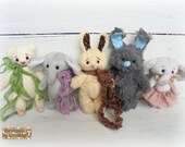 Artist toy 3.1" Teddy bunny Teddy elephant Teddy bear Gift OOAK toy Plush mini toy Miniatures Stuffed toy Rabbit Elephant Bear Free shipping