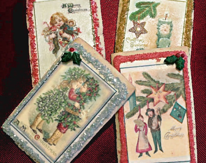 Edible Vintage Christmas Card Cookie Toppers - Wafer Paper or Frosting Sheet
