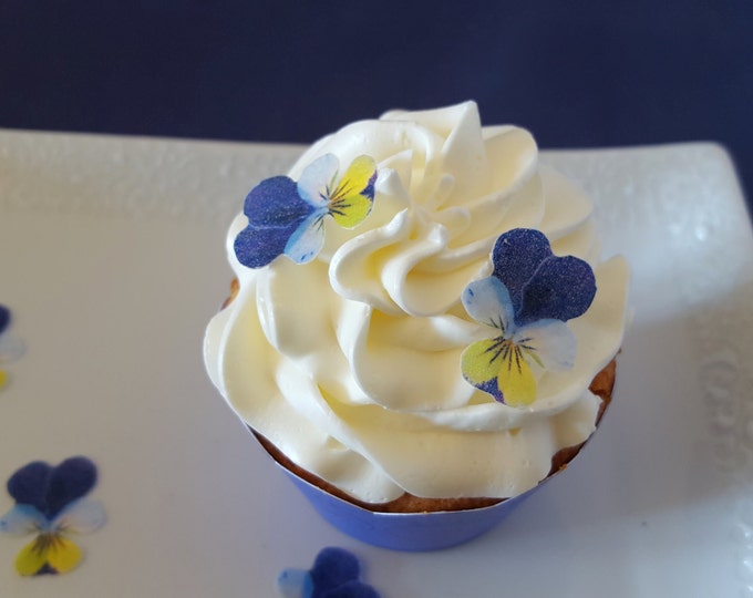 Edible Violas, Johnny Jump-Ups, Wafer Paper Toppers for Cakes, Cupcakes or Cookies