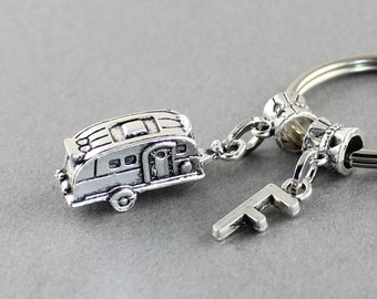 SRA 1728 Initial Rv Camper Keychain | Vintage Camper Key Ring | Glamping Camping Gift | Camper Keys | Xmas Gift | Stocking Stuffer Under 20