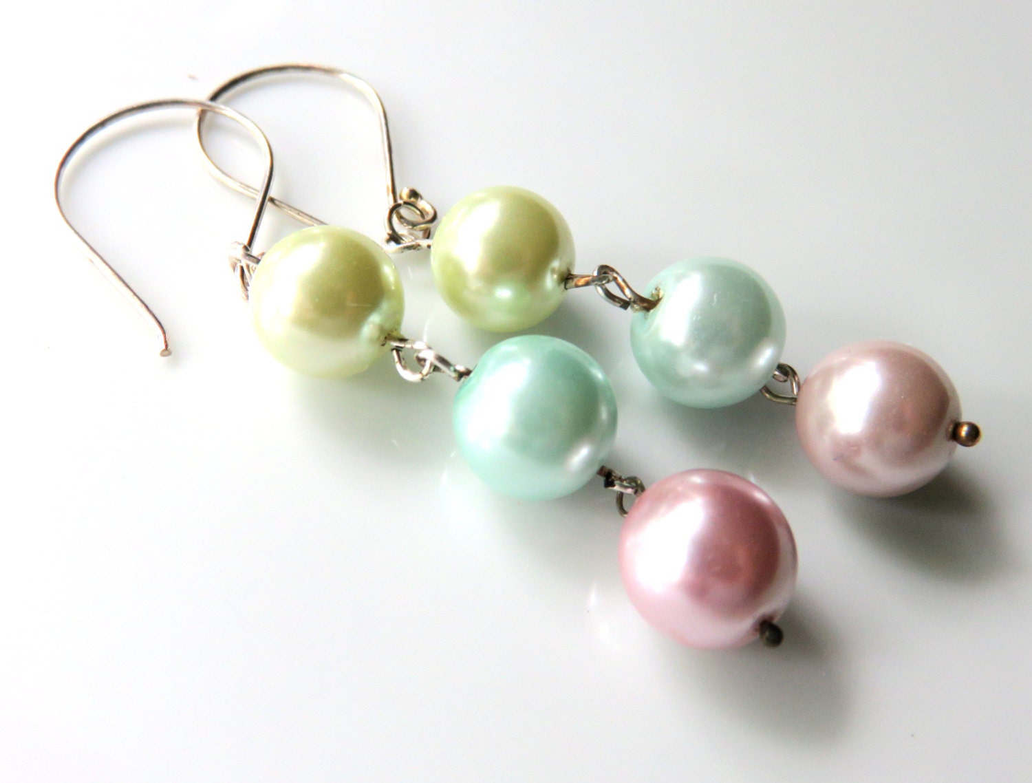Pastel Pearl Dangle Earrings Long Glass Pearl by JemsbyJBWeddings