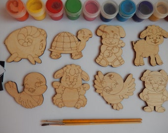 Summer Animals Cutouts, Kids' Coloring Kit, Adult Coloring Kit, Wooden Cutouts, Unfinished Shapes, Animal Shapes, Laser Cut Wood Shapes 048