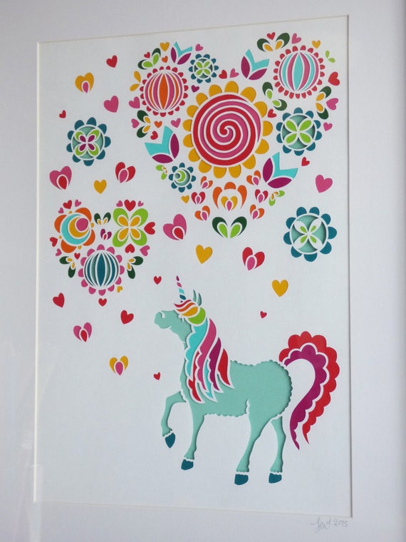 Download Flower Heart Unicorn Papercut Design Personal & Commercial Use