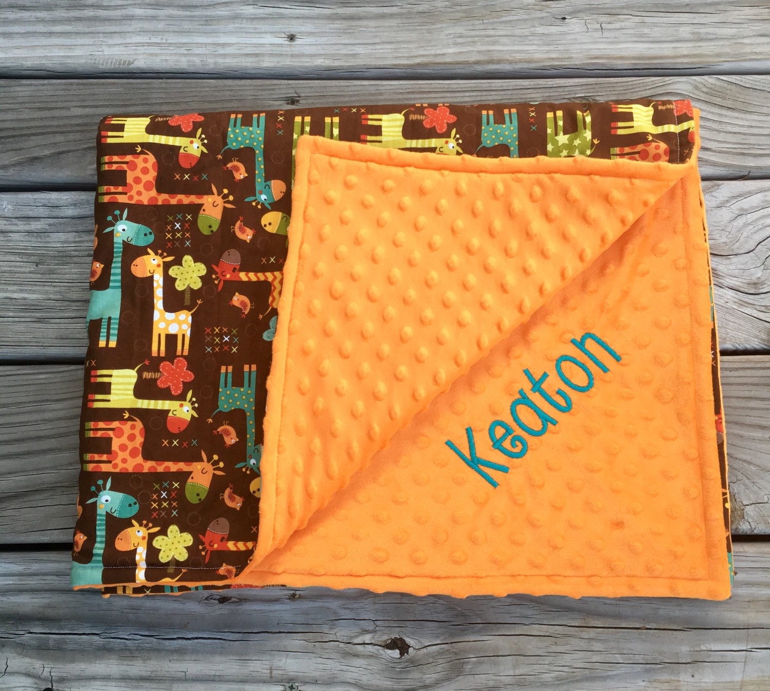 Personalized Minky Baby Blanket/ Monogrammed Giraffe Baby