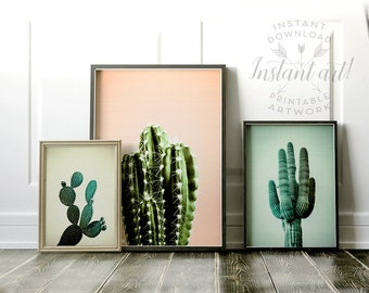 Cactus print Set of 3 PRINTABLE art,modern art,minimalist art,abstract print,mid-century modern,southwestern decor,gallery wall,cacti prints