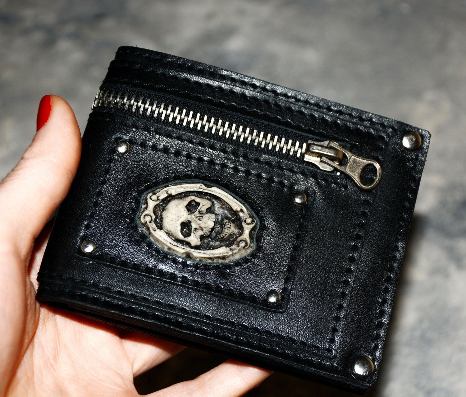 Men's wallet leather wallet Skull wallets men wallet skull