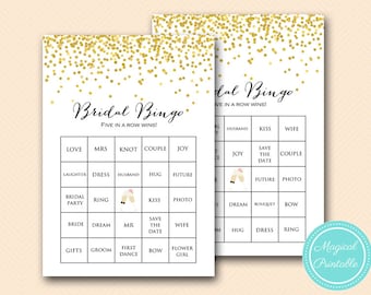 Prefilled Bridal Shower Bingo Cards, Bridal Words Bingo, Gold Bridal Shower Games, Gold Glitter Bridal Shower Games, MP BS46