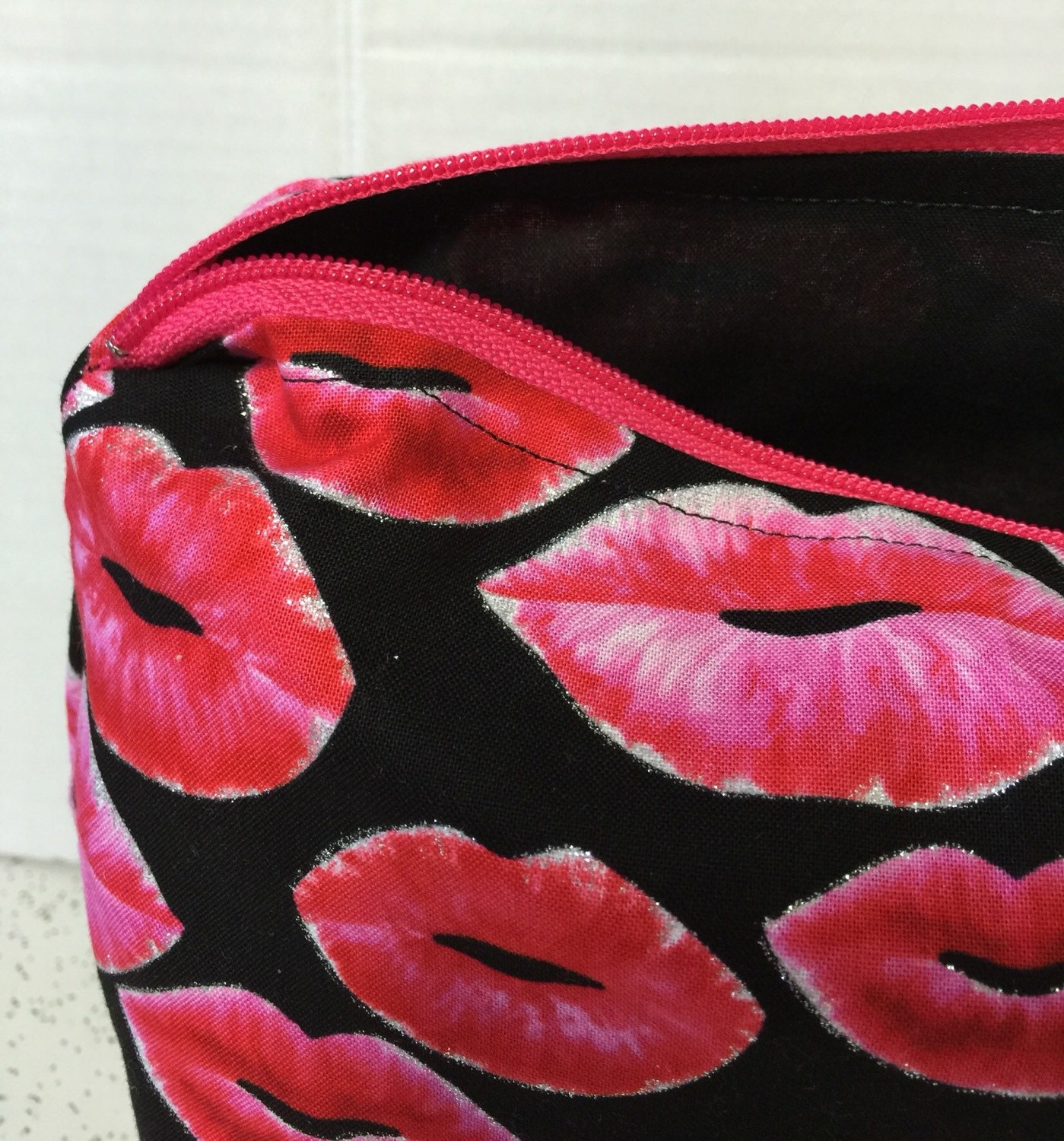 Pink and Red Sparkle Lips Bag make up bag fun bag money