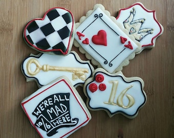 Elegant Alice in Wonderland Cookies. Customizable with age or name