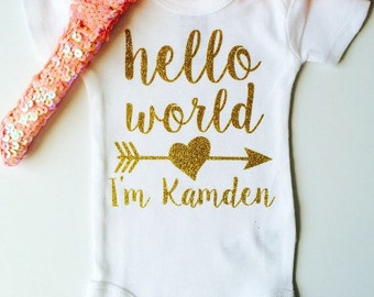 Hello World onesie . Newborn onesie. Newborn personalized onesie