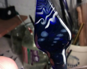 THICK - Glass Guitar Pick Pendant - Cobalt with White detail - Borosilicate Plectrum - One of a kind Sound - Musicians Gifts Ready to ship