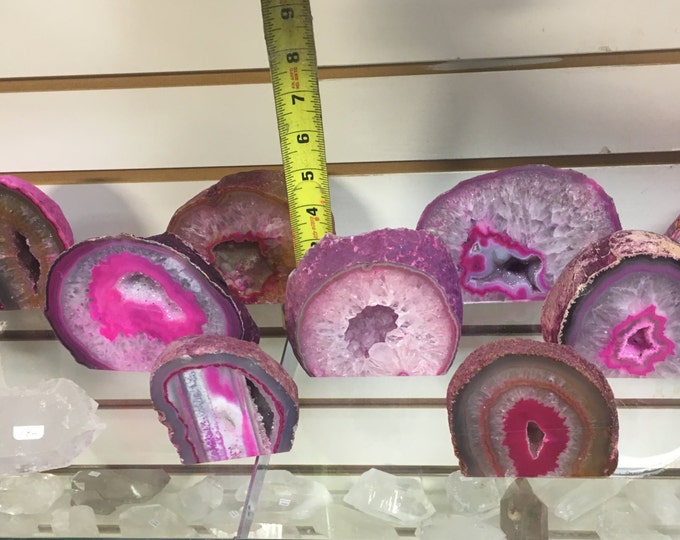 Pink Agate Stones Cut Base (Freestanding) with Druzi Crystal center- Cut Base from Brazil Home Decor \ Agate Geode \ Agate \ Healing Crystal