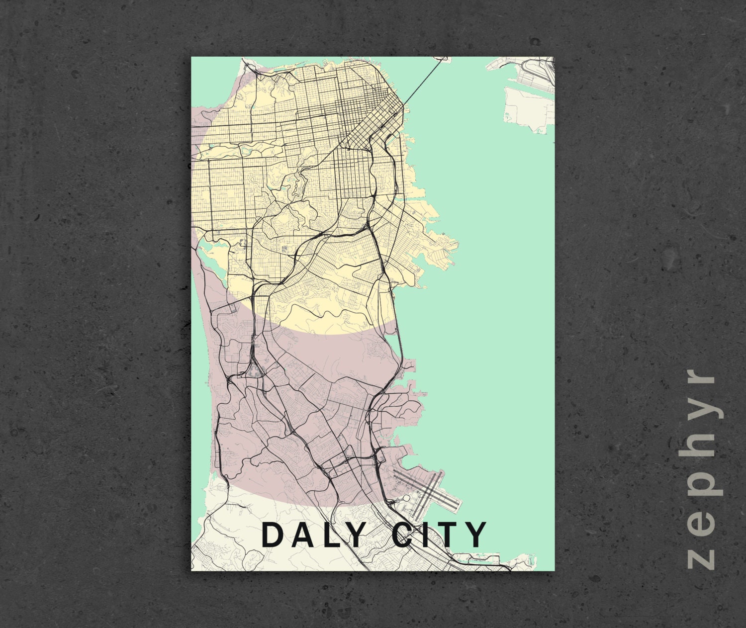 DALY CITY CA California Map Daly City Map by NatalyBorichArt