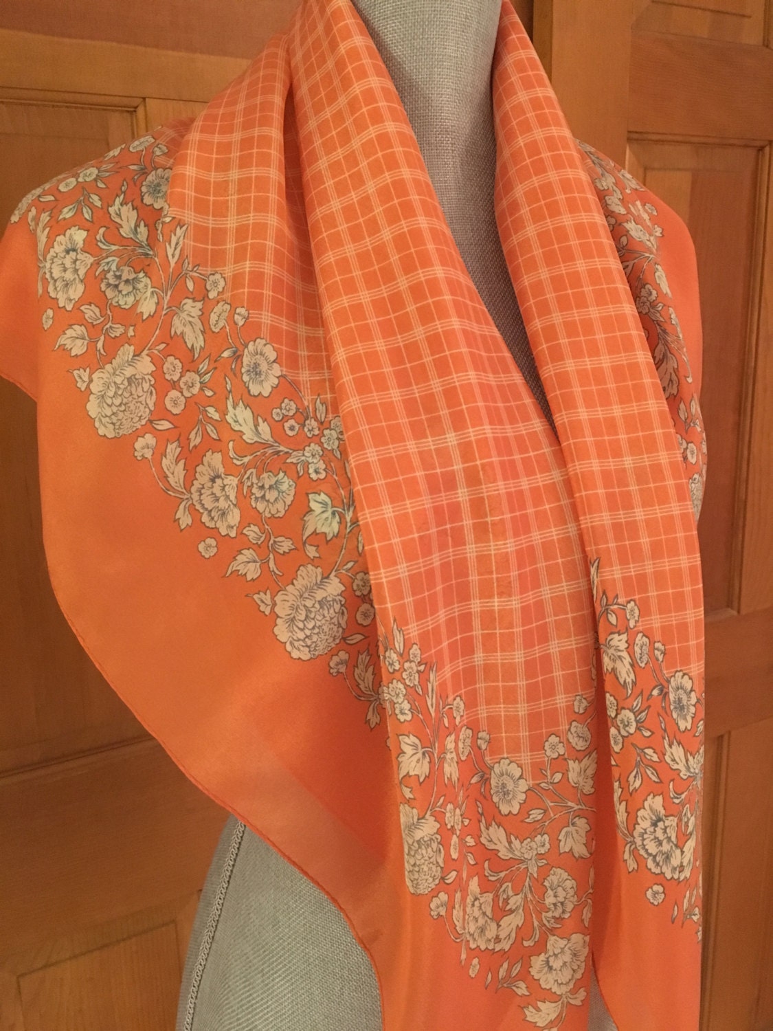 Vintage Orange Silk Scarf CACHAREL Silk Scarf Windowpane