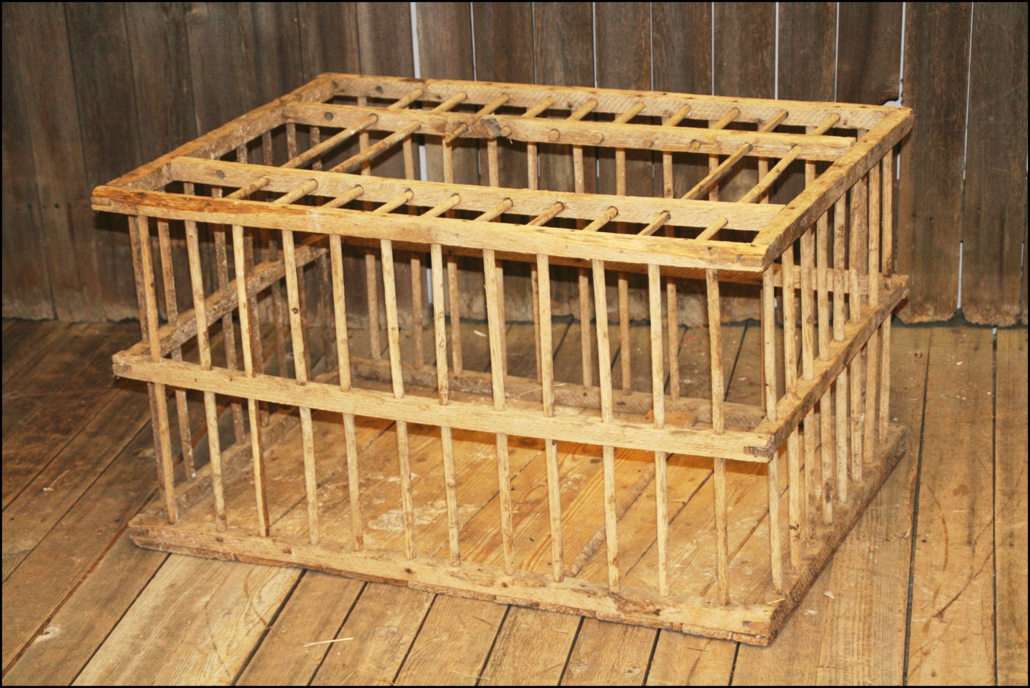 Vintage Primitive CHICKEN CRATE Wood Box wooden cage coop farm