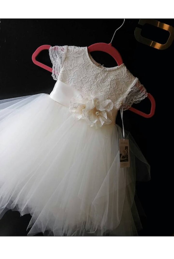 Stunning ivory flower girl dress Lillywith cap