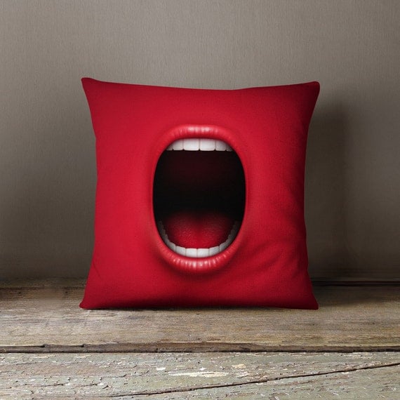 Funny Pillow Case Lips Pillow Cool Pillows by wfrancisdesign