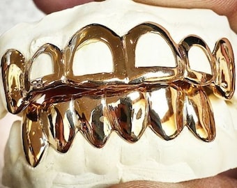 Custom 14k gold plated 925 sterling silver Full Open Face Windows Grillz Top or Bottom