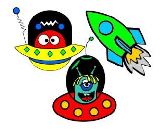 Rocket and Little Space Aliens; SVG, Studio 3, DXF, AI. Ps, and Pdf, Eps Cutting Files for Electronic Cutting Machines