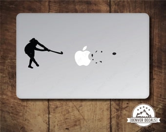 Girl Field Hockey Sticker MacBook Decal Blasting the Apple Sports Mac Vinyl Black Matte for 13 and 15 inch models - Female