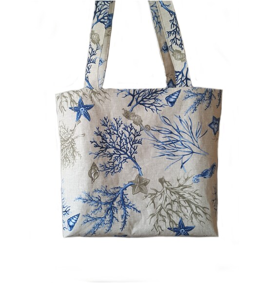 Cotton tote bag, fabric handbag, messenger bag, fabric tote, shopping bag, summer tote bag, tote bag nautical, ocean tote bag, beach bag