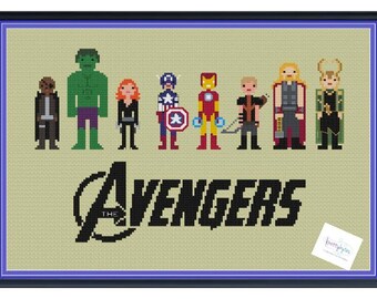 The Avengers Cross Stitch DIGITAL PDF (pattern only) Nick Fury, Hulk, Black Widow, Iron Man, Captain America, Hawkeye, Thor, Loki