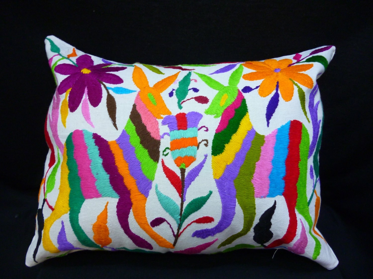 Throw pillow cover mexican embroidered pillow case otomi