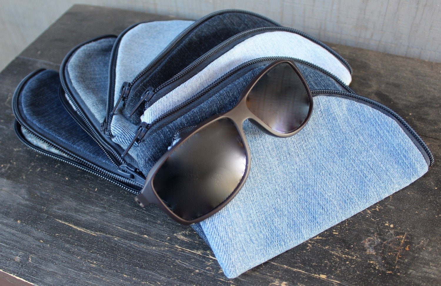 Denim Zipper Eyeglass Sunglass Case Zipper Pouch MultiUse