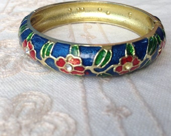 Blue Cloisonne bracelet, cloisonne bracelets, blue red cloisonne bracelet, vintage cloisonne bracelets clamper bracelet, cloisonne jewelry
