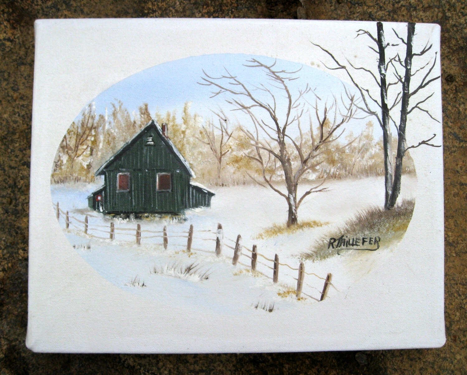 Vintage Oil Painting Quebec winter scene signed R.Taillefer