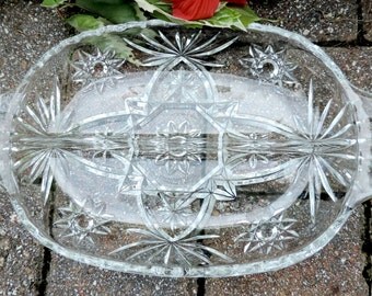 Divided Dish, Divided Serving Dish, Glass Dish, Vintage Glass Serving Dish, Glass Divided Serving Dish, Star Divided Serving Dish, 2 Handles