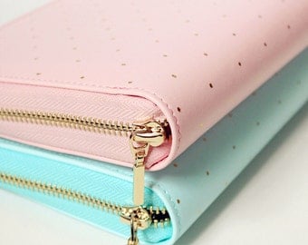 Personal Planner Zipper Binder Cute Gold Polka Dot Leather Notebook, Day Daily Weekly Monthly Bullet Journal Kikki K Erin Condren AFAEAP