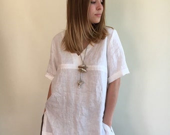 Long Linen Shirt, Beach Shirt, Loose Linen Shirt, White Linen Tunic, Plus Size Top, Tunic Top, Linen Shirt, Plus size top, Plus size Tunic