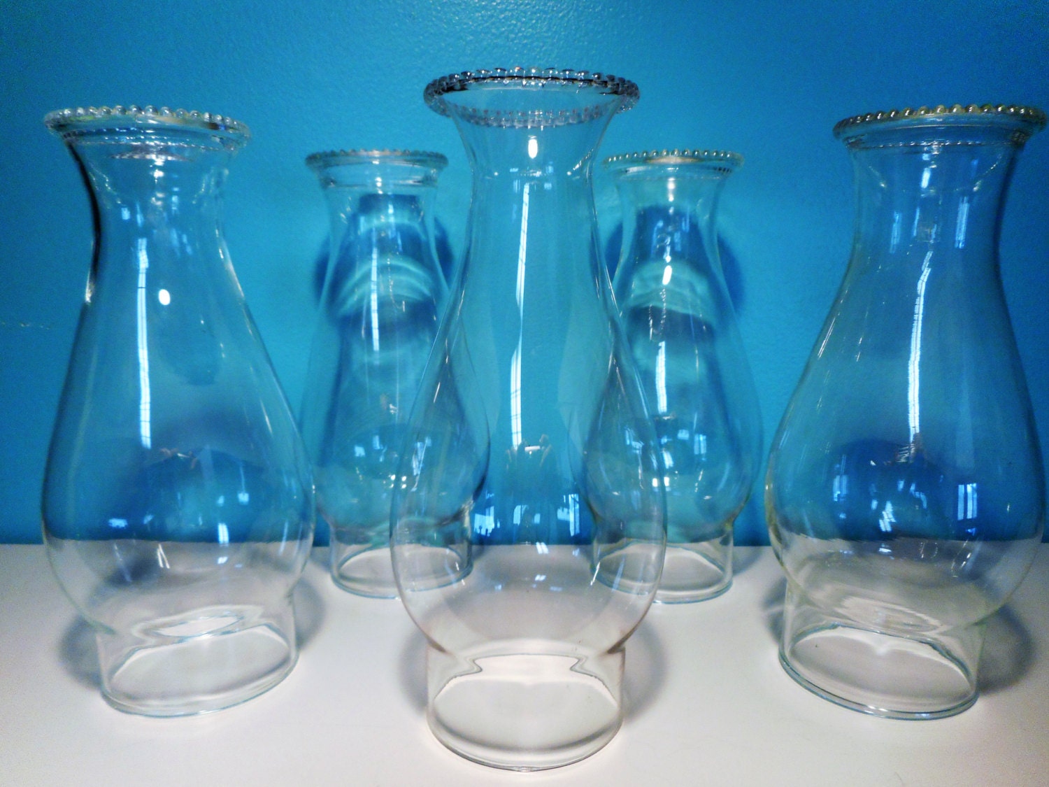 5 Clear Glass Chimneys Hurricane Oil Lamp Shades Globes