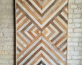 Reclaimed Wood Wall Art, Wood Wall Decor, Twin Headboard, Geometric Pattern, 40x30