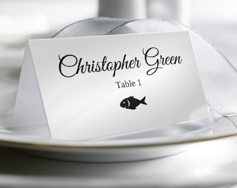 Wedding Place Card Template with Food Options, Printable Place Card, Escort Cards, Instant DOWNLOAD, Folding Tent Style