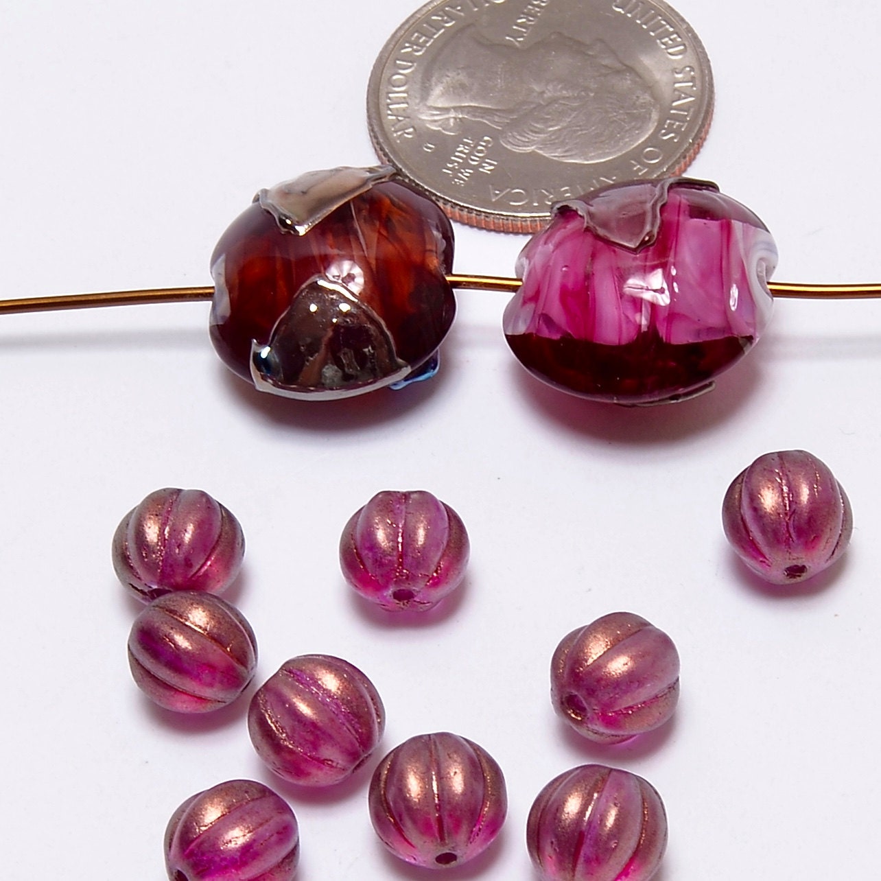 Hot Pink Handcrafted Lamp Work Beads Art Beads Glass Beads