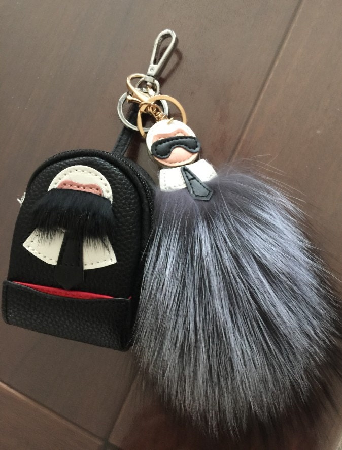 pom pom karl bag charm mini backpack keychain coin purse charm