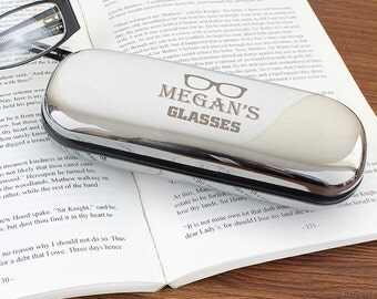 Custom glasses case, Christmas gift for her, Brother Birthday, personalised glasses case, chrome plated glasses case, glasses case hard