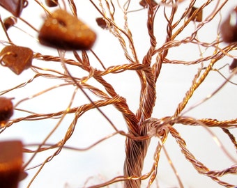 Copper Tree of Life Sculpture with Goldstone Chips, Nature Inspired Wire Tree Statue in Earth Tones, Home or Office Decor, Made to Order