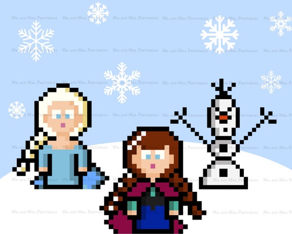 Frozen clipart Pixel art PNG image Elsa Anna by MrAndMrsPrintables