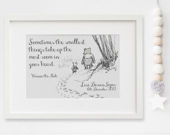 Personalised New Baby Boy/Girl Winnie The Pooh Quote Nursery Birth Name Print Keepsake Picture Christening Gift