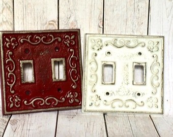 Double Light Switch Cover - Metal Light Switch Cover - Light Switch Plate - Shabby Chic Wall Decor - Lightswitch Plate - Fleur de Lis Decor
