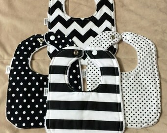 Baby Bibs Black and White, Minky