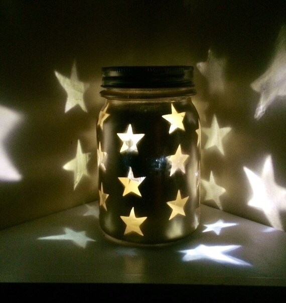 Gold Mason Jar luminary Gold Lighted Star Jar by AmericanaGloriana