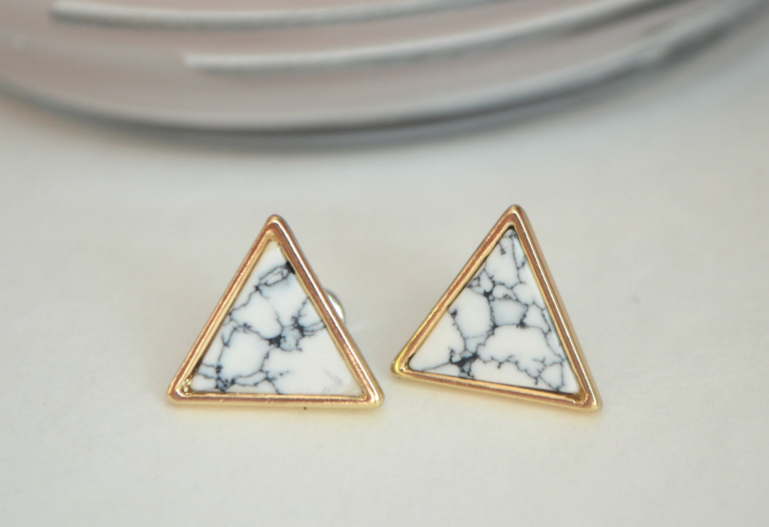 Marble triangle earrings marble stud earrings marble